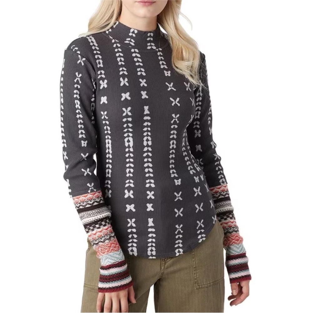 FREE PEOPLE Wonderful Swit Thermal Knit Sleeve Mock Neck Top Size Small
